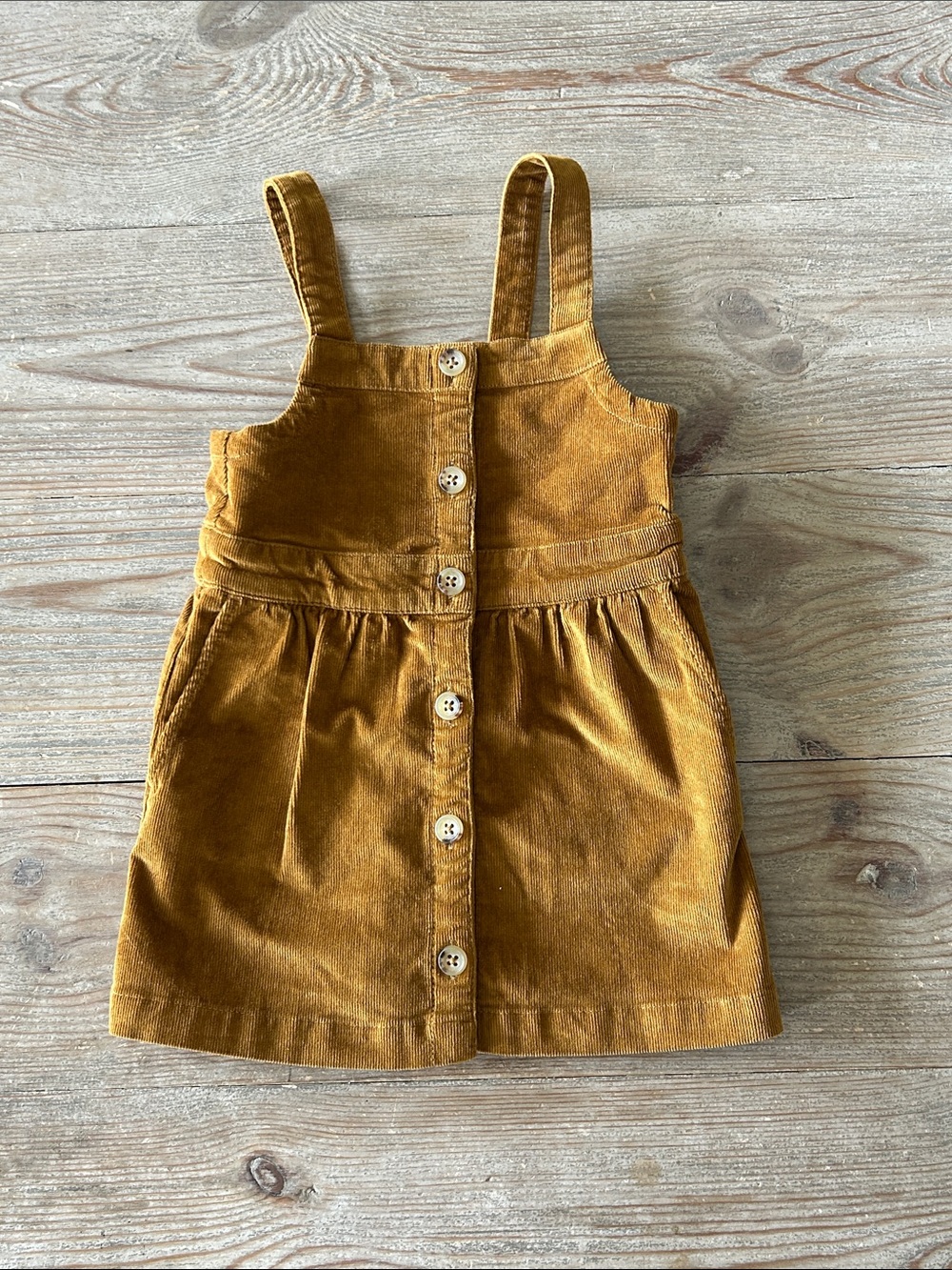 Crewcuts Mustard Corduroy Button-Front Pinafore Skirt Jumper